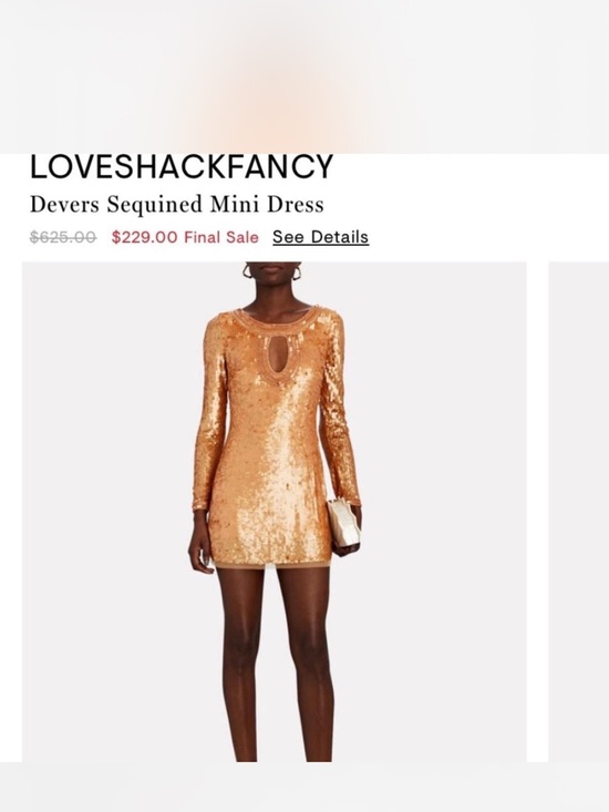 LoveShackFancy Dresses & Skirts - LoveShackFancy Gold Sequin Keyhole Long-Sleeve Mini Dress